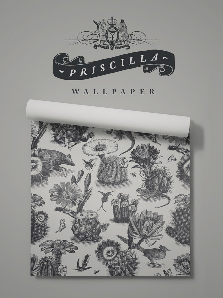 Priscilla Wallpaper - Charcoal - Divine Savages - DVS006-PRIS-CHA-WR - Premier Wallcovering