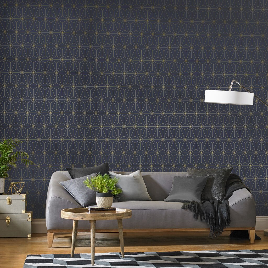 Prism Wallpaper - Navy Gold - Graham & Brown - 104742 - Premier Wallcovering