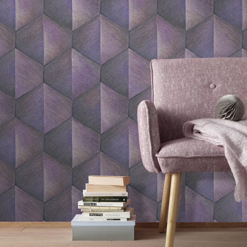 Prisma 3D Graphic Waves Metallic Wallpaper - Purple - Erismann - 10370 - 45 - Premier Wallcovering