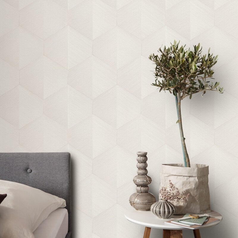 Prisma 3D Graphic Waves Metallic Wallpaper - Beige - Erismann - 10370 - 26 - Premier Wallcovering