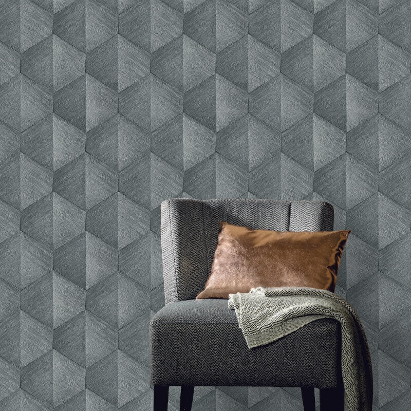 Prisma 3D Graphic Waves Metallic Wallpaper - Grey - Erismann - 10370 - 10 - Premier Wallcovering