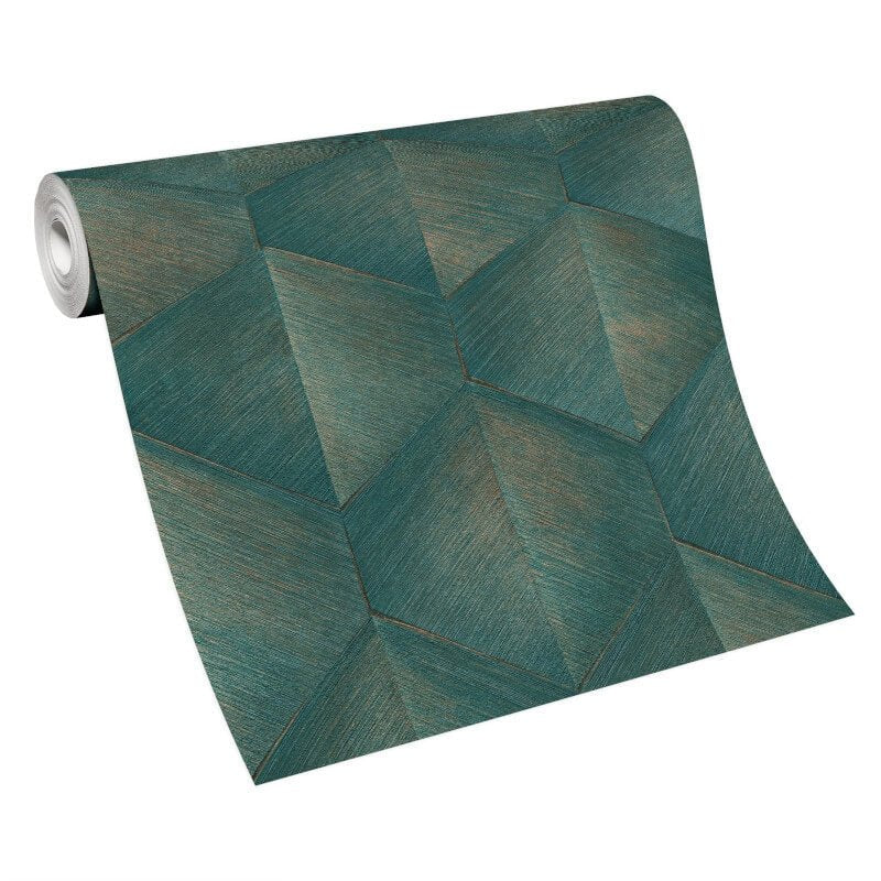 Prisma 3D Graphic Waves Metallic Wallpaper - Green - Erismann - 10370 - 19 - Premier Wallcovering