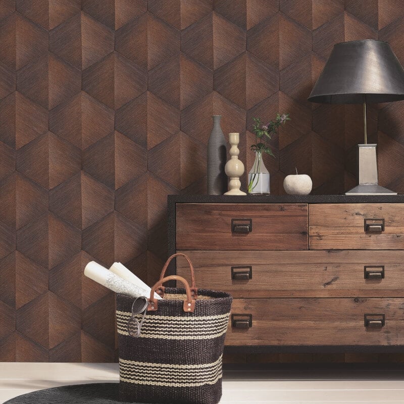 Prisma 3D Graphic Waves Metallic Wallpaper - Bronze - Erismann - 10370 - 48 - Premier Wallcovering