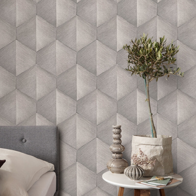 Prisma 3D Graphic Waves Metallic Wallpaper - Taupe - Erismann - 10370 - 38 - Premier Wallcovering