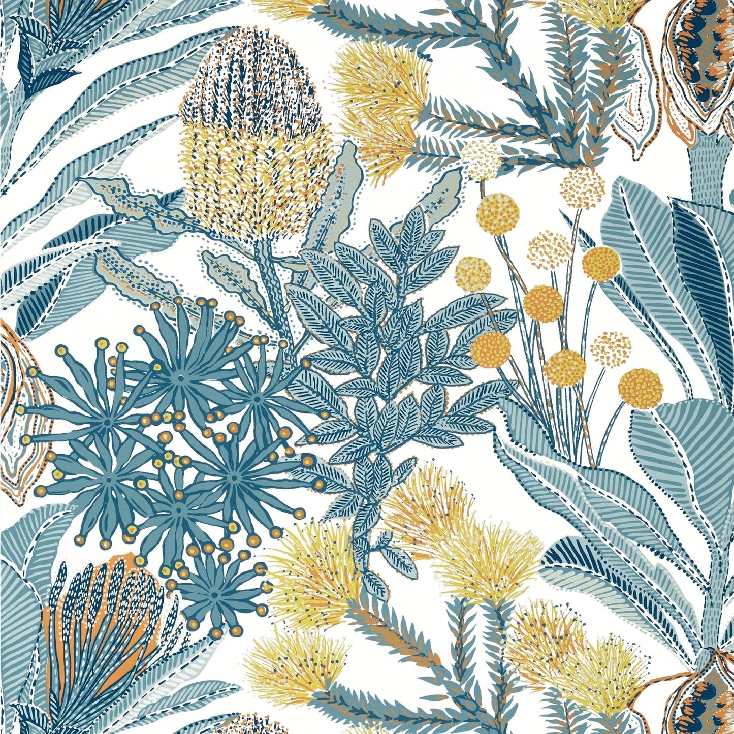 Protea Wallpaper - Blue - Thibaut - T13922 - Premier Wallcovering