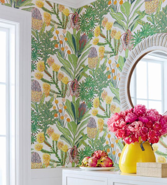 Protea Wallpaper - Coral - Thibaut - T13906 - Premier Wallcovering