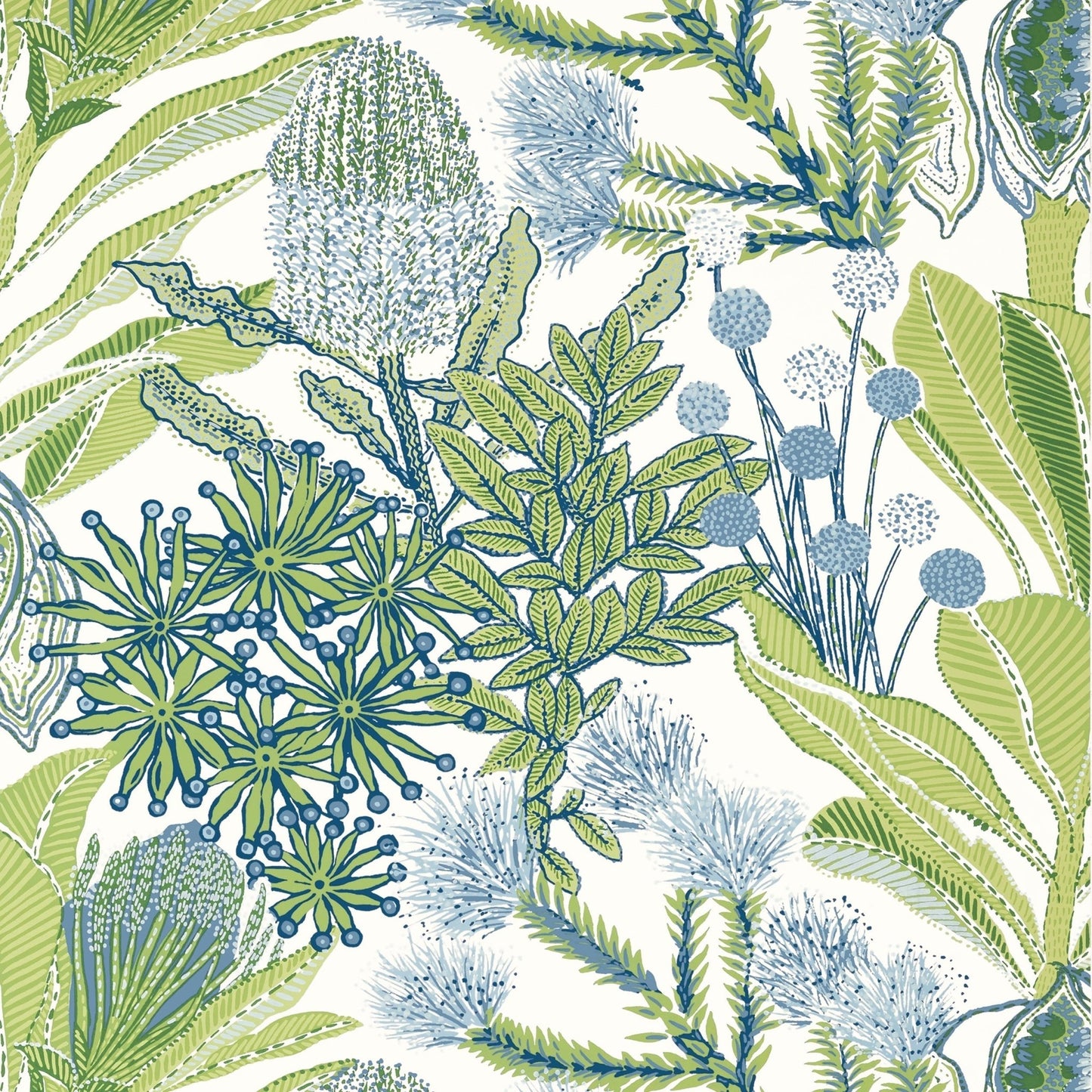 Protea Wallpaper - Green & Blue - Thibaut - T13923 - Premier Wallcovering
