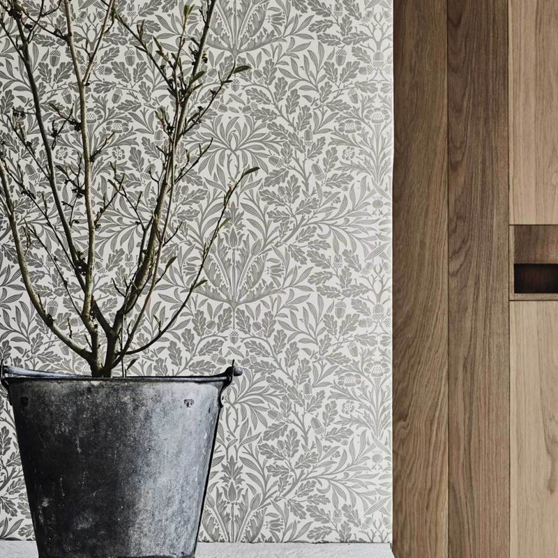 Pure Acorn Wallpaper - Charcoal/Gilver - 216033 - Morris & Co - Premier Wallcovering