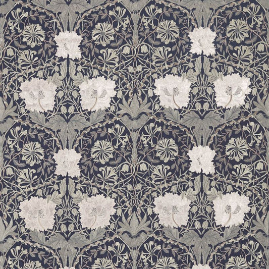 Pure Honeysuckle & Tulip Embroidery Fabric - Inky Purple - Morris & Co - 236632 - Premier Wallcovering