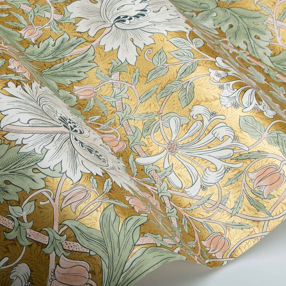 Pure Honeysuckle & Tulip Wallpaper - Gold - 217384 - Morris Wallpaper WD - Premier Wallcovering