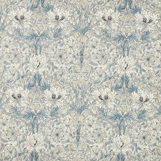 Pure Honeysuckle & Tulip Wide Width Fabric - Soft Mint/Grey - Morris & Co - 227289 - Premier Wallcovering