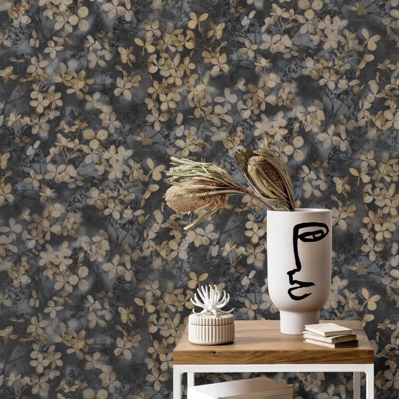 Purity Elderberry Blossoms Wallpaper - Black - Erismann - 10415 - 15 - Premier Wallcovering
