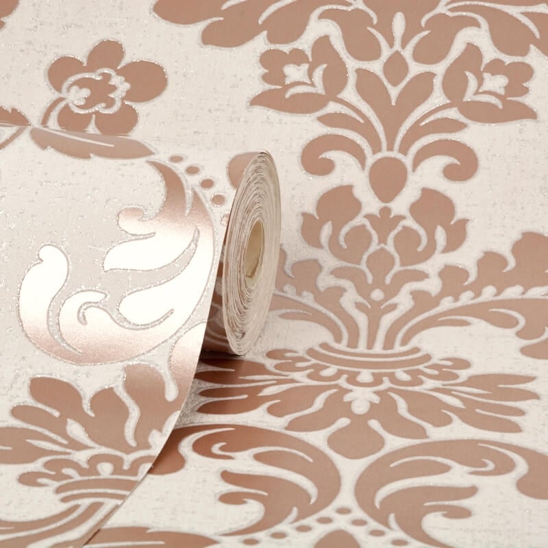 Quartz Damask Glitter Wallpaper - Rose Gold - Fine Décor - FD42204 - Premier Wallcovering