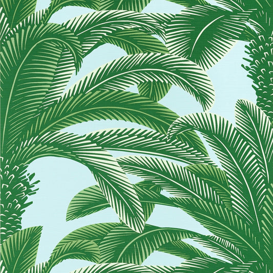 Queen Palm Wallpaper - Green & Blue - Thibaut - T13908 - Premier Wallcovering