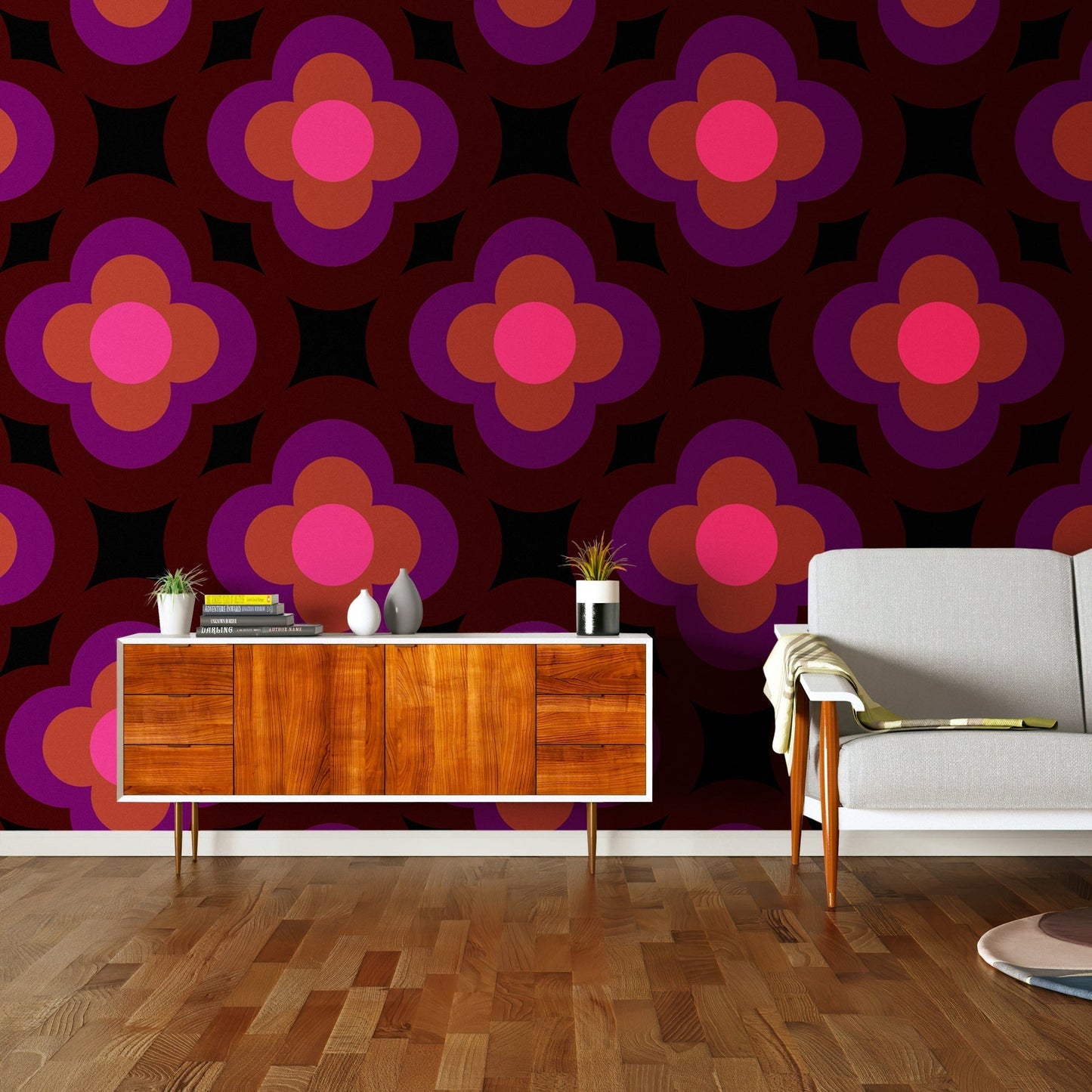 Radial Flower Wallpaper - Amethyst - Orla Kiely - 23AHRFLWLPDS-5900 - Premier Wallcovering