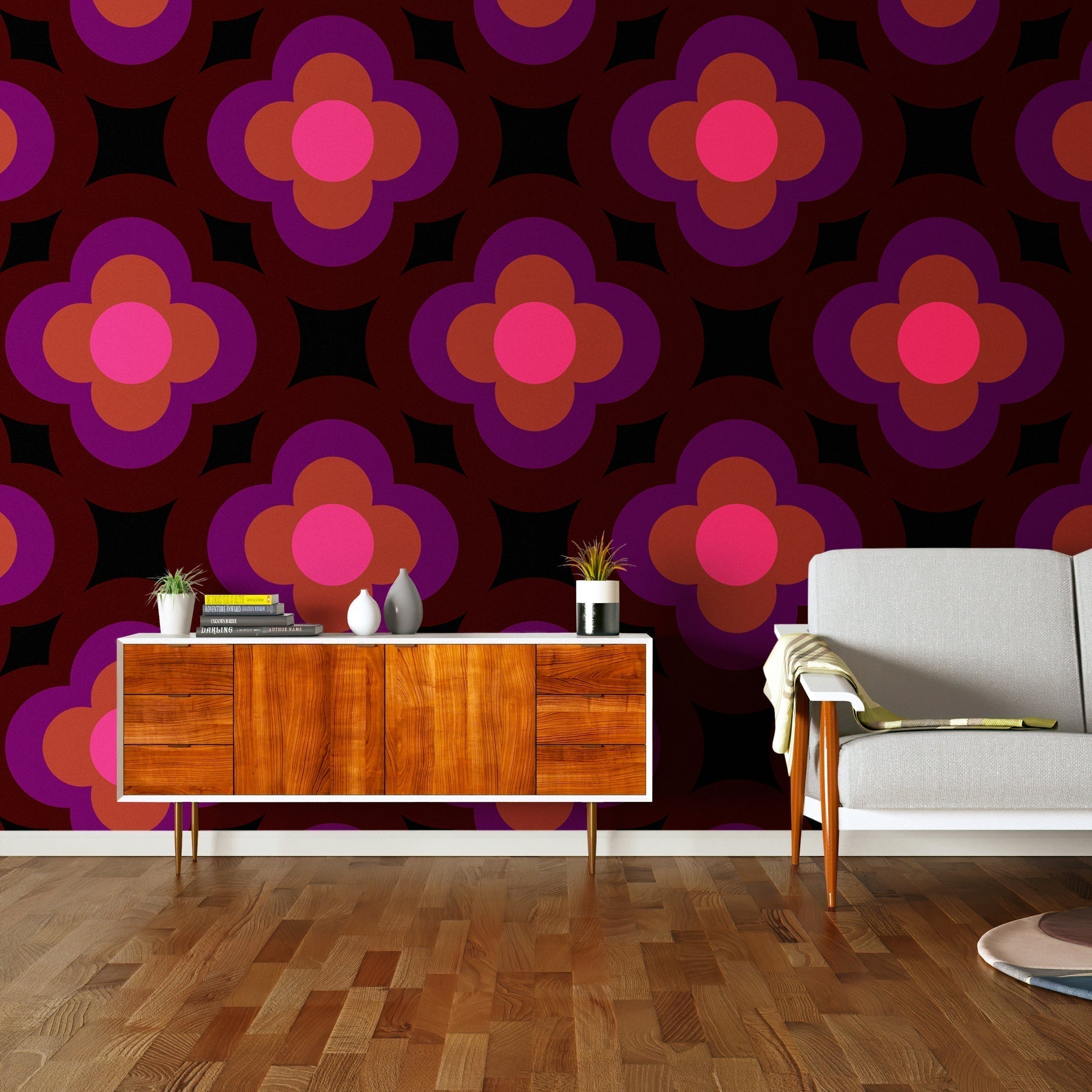 Radial Flower Wallpaper - Amethyst - Orla Kiely - 23AHRFLWLPDS-5900 - Premier Wallcovering