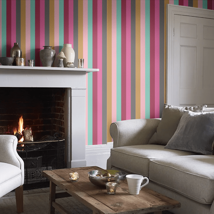 Rainbow Bloc Wallpaper - Hot Magenta - Ohpopsi - STR50122W - Premier Wallcovering