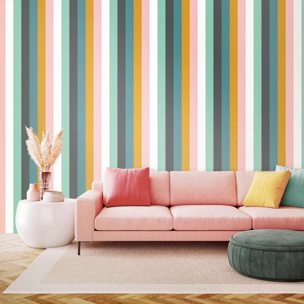 Rainbow Bloc Wallpaper - Carnival Pop - Ohpopsi - STR50123W - Premier Wallcovering