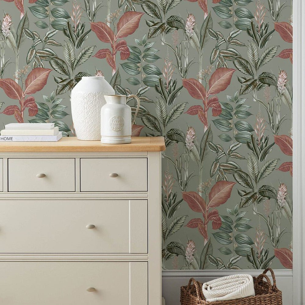 Rainforest Leaves Wallpaper - Sage - Next - 120209 - Premier Wallcovering