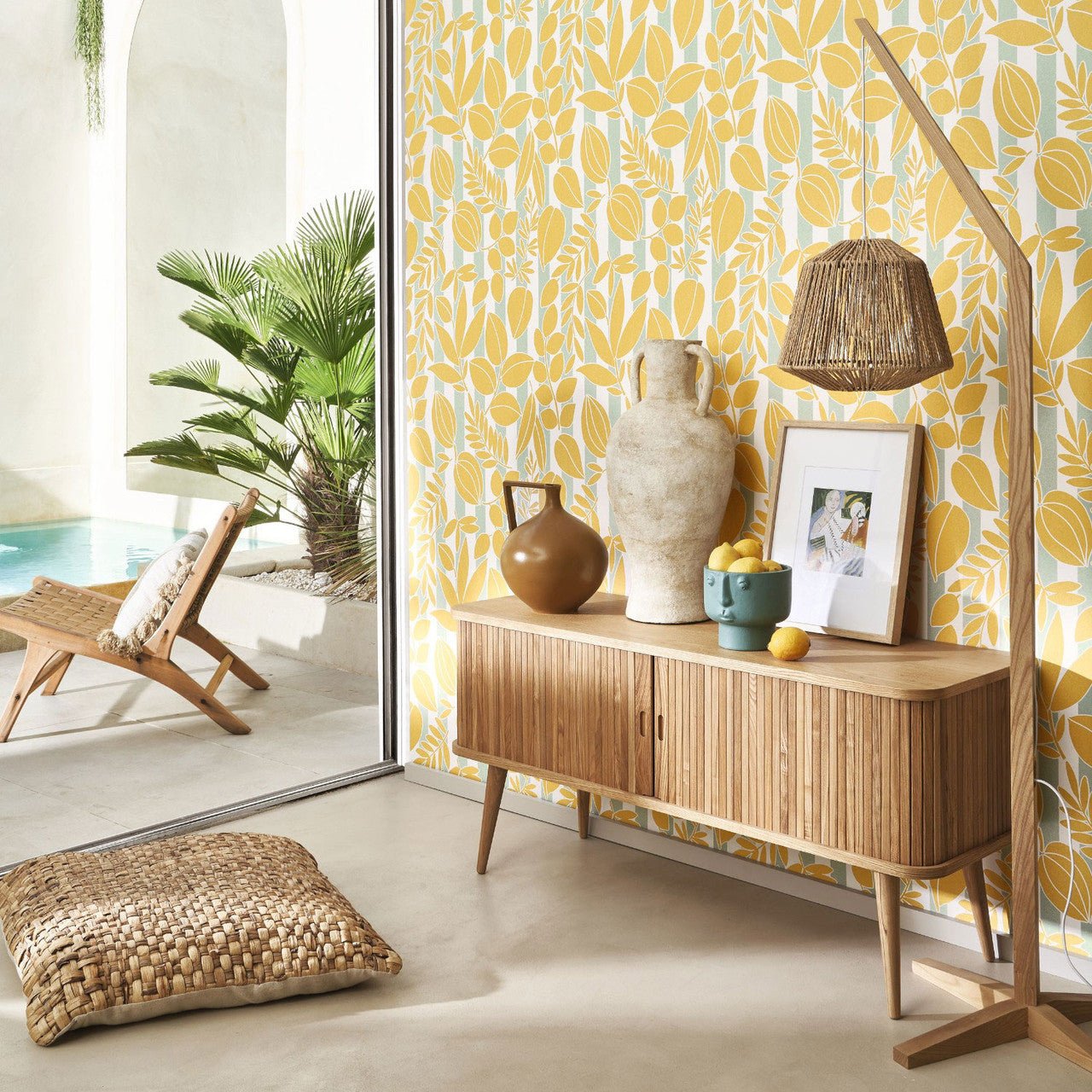 Ramatuelle Echappee Belle Wallpaper - Jaune Citron / Bleu Ciel - Casadeco - 89822606 - Premier Wallcovering