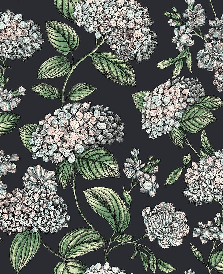 Ramo di Ortensia Wallpaper - Pastel on Charcoal - 123/8038 - Cole & Son - Premier Wallcovering