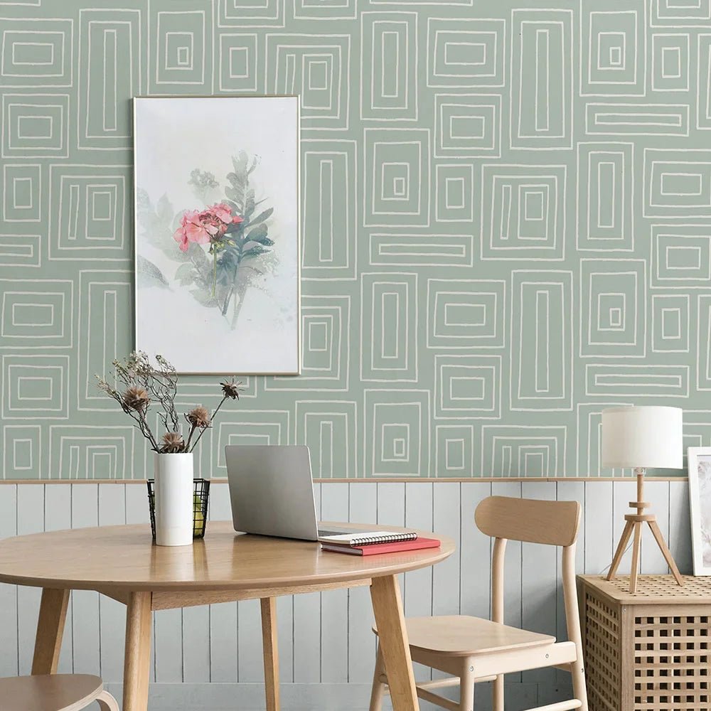 Rectangle Geo Wallpaper - Aloe Green - NextWall - NW56604 - Premier Wallcovering