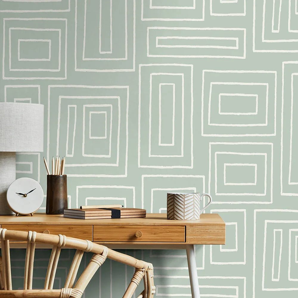 Rectangle Geo Wallpaper - Aloe Green - NextWall - NW56604 - Premier Wallcovering