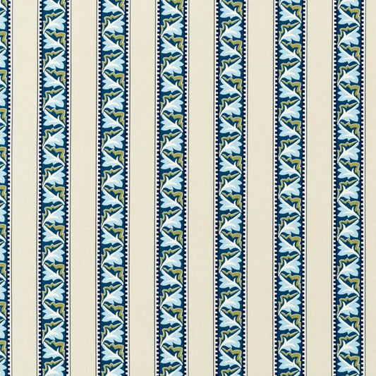 Red Car Stripe Fabric - Indigo/Linen - Morris & Co - 227247 - Premier Wallcovering