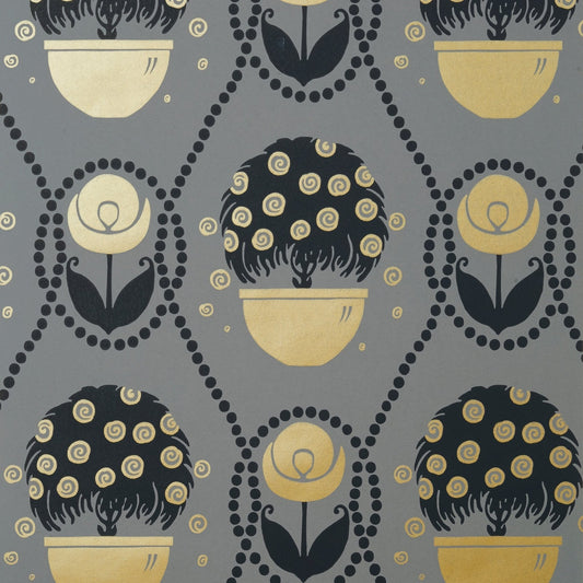 Rene Wallpaper - Metallic Gold on Charcoal - Thibaut - T2957 - Premier Wallcovering