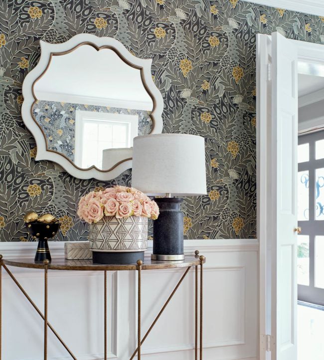 Rene Wallpaper - Metallic Gold on Charcoal - Thibaut - T2957 - Premier Wallcovering