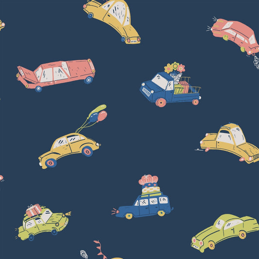 Resan Bilarna Kids Wallpaper - Navy - Galerie - Resan - 29014 - Premier Wallcovering
