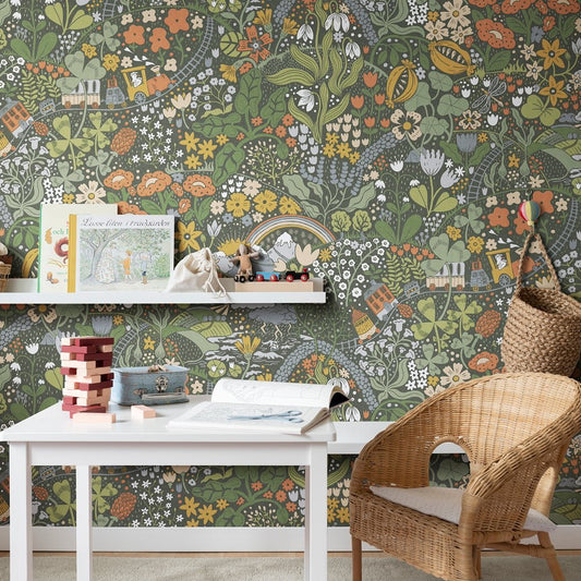 Resan Kids Wallpaper Mural - Dark Green - Galerie - Resan - RD29037 - Premier Wallcovering