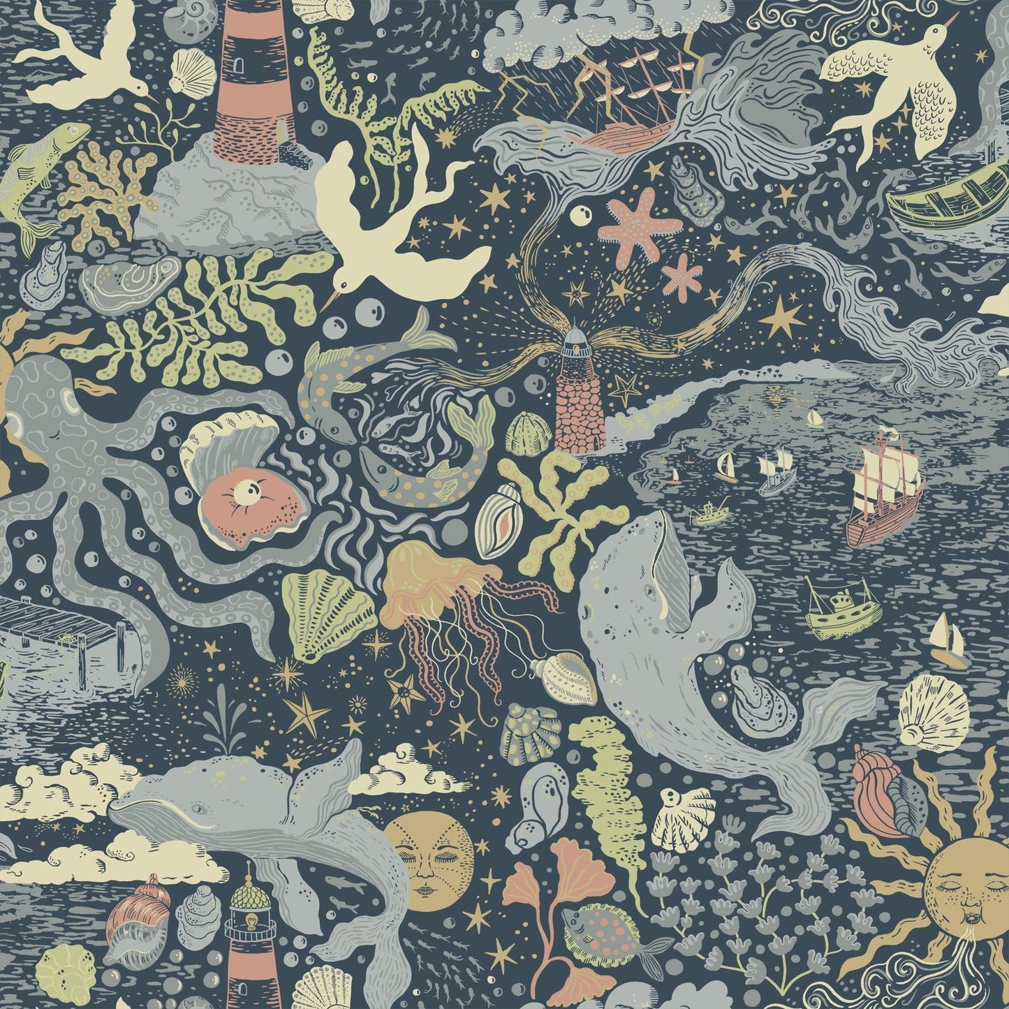 Resan Nautical Wallpaper - Blue - Galerie - Resan - 29018 - Premier Wallcovering