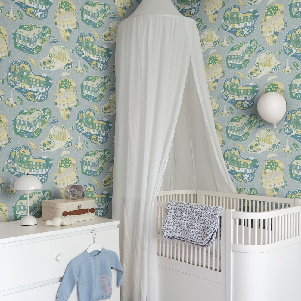 Resan Staden Town Wallpaper - Blue - Galerie - Resan - 29009 - Premier Wallcovering