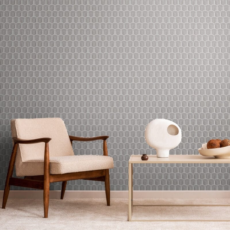 Retro Arch Wallpaper - Black - Hoopla Walls - HWA1067W - Premier Wallcovering