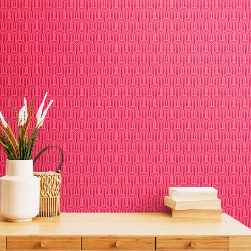 Retro Arch Wallpaper - Bright Pink - Hoopla Walls - HWA1073W - Premier Wallcovering