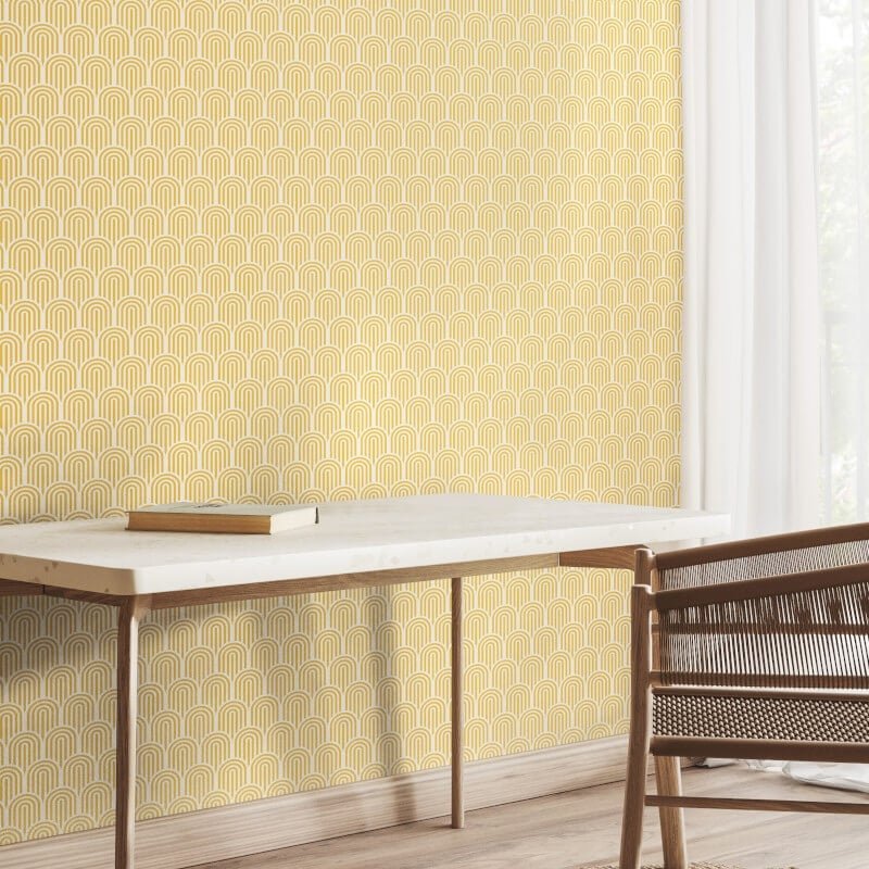 Retro Arch Wallpaper - Yellow - Hoopla Walls - HWA1068W - Premier Wallcovering