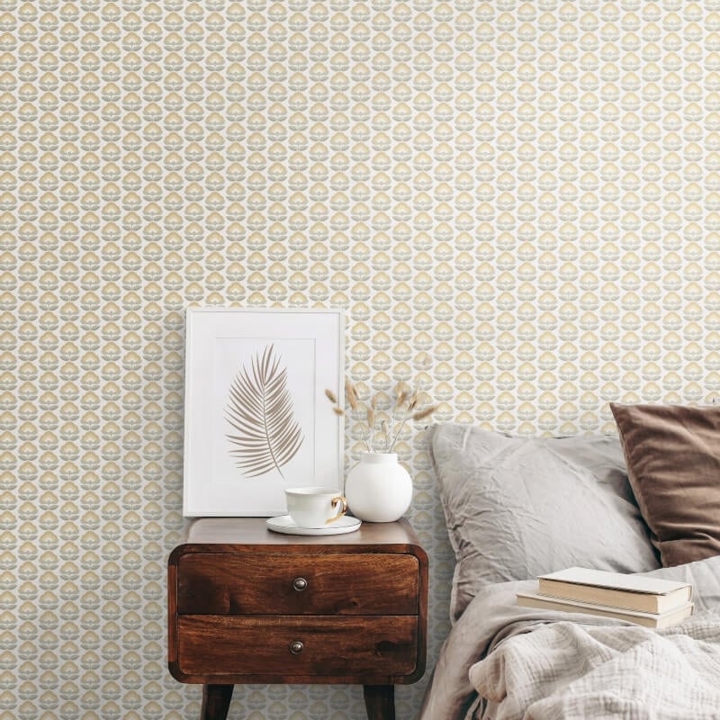 Retro Flower Wallpaper - Stone/Dove - Hoopla Walls - HWA1172W - Premier Wallcovering