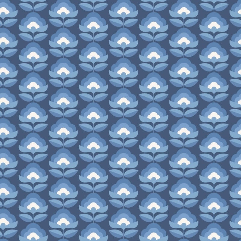 Retro Flower Wallpaper - Indigo Mix - Hoopla Walls - HWA1175W - Premier Wallcovering