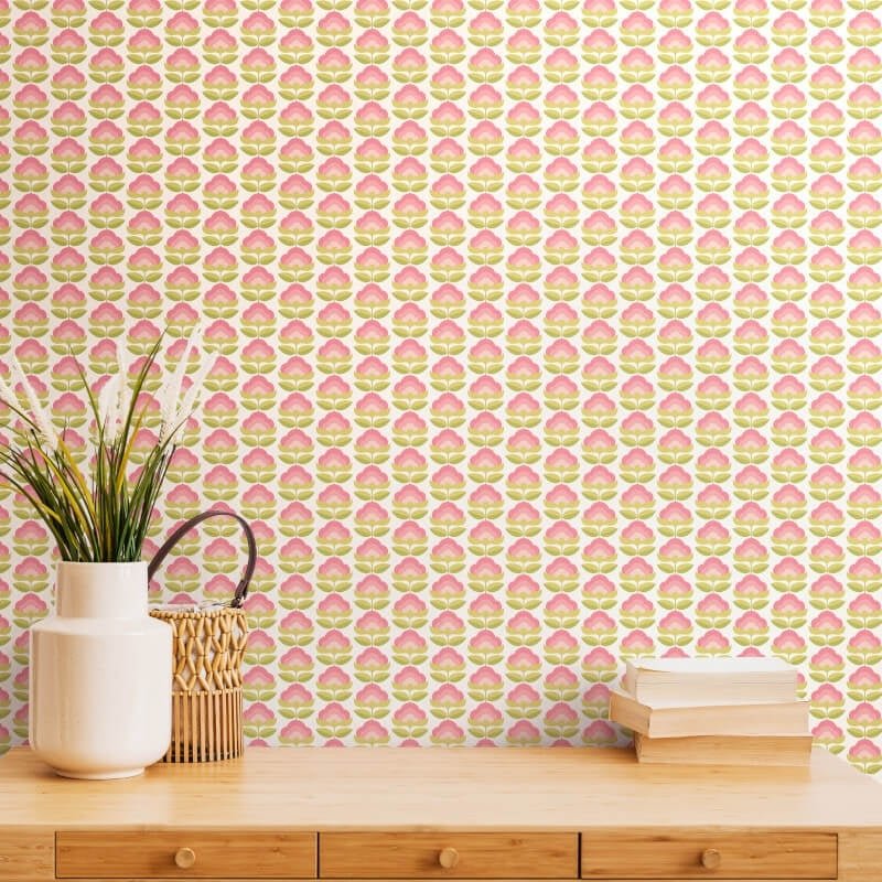 Retro Flower Wallpaper - Rose/Apple - Hoopla Walls - HWA1171W - Premier Wallcovering
