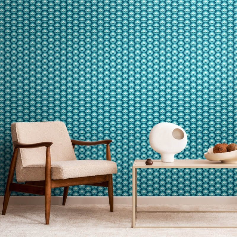 Retro Flower Wallpaper - Teal Mix - Hoopla Walls - HWA1174W - Premier Wallcovering