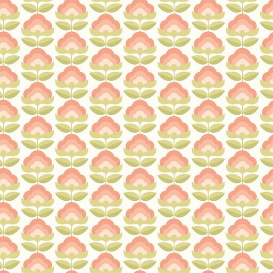 Retro Flower Wallpaper - Apricot Mix - Hoopla Walls - HWA1169W - Premier Wallcovering