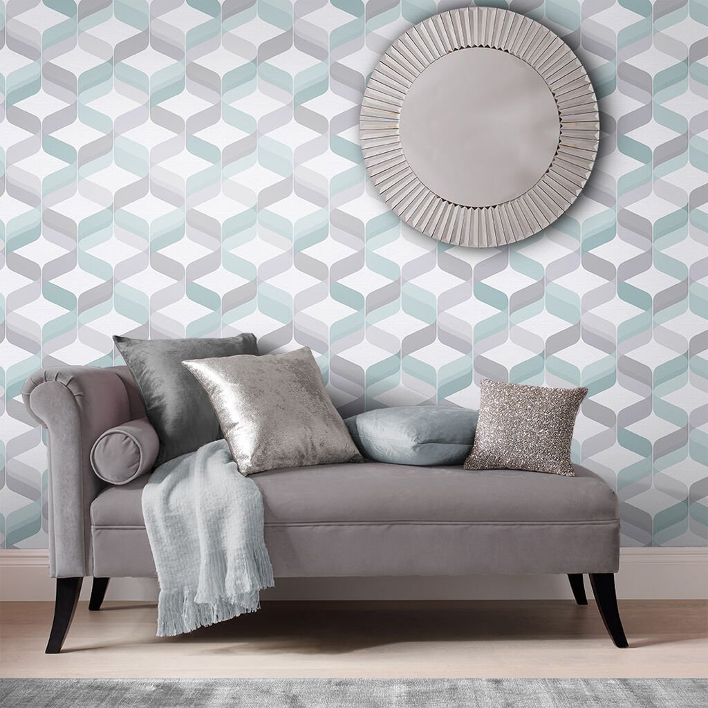 Retro Wallpaper - Aqua - Graham & Brown - 104816 - Premier Wallcovering