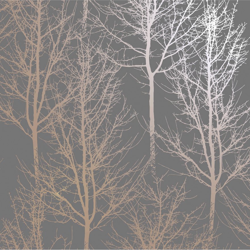 Rhea Trees Wallpaper - Dark Grey Rose Gold - Holden Décor - 90761 - Premier Wallcovering