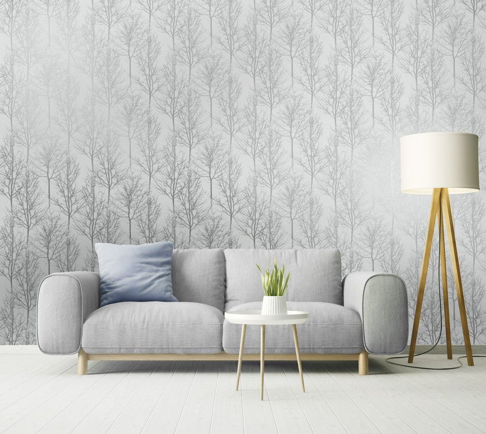 Rhea Trees Wallpaper - Grey Silver - Holden Décor - 90760 - Premier Wallcovering