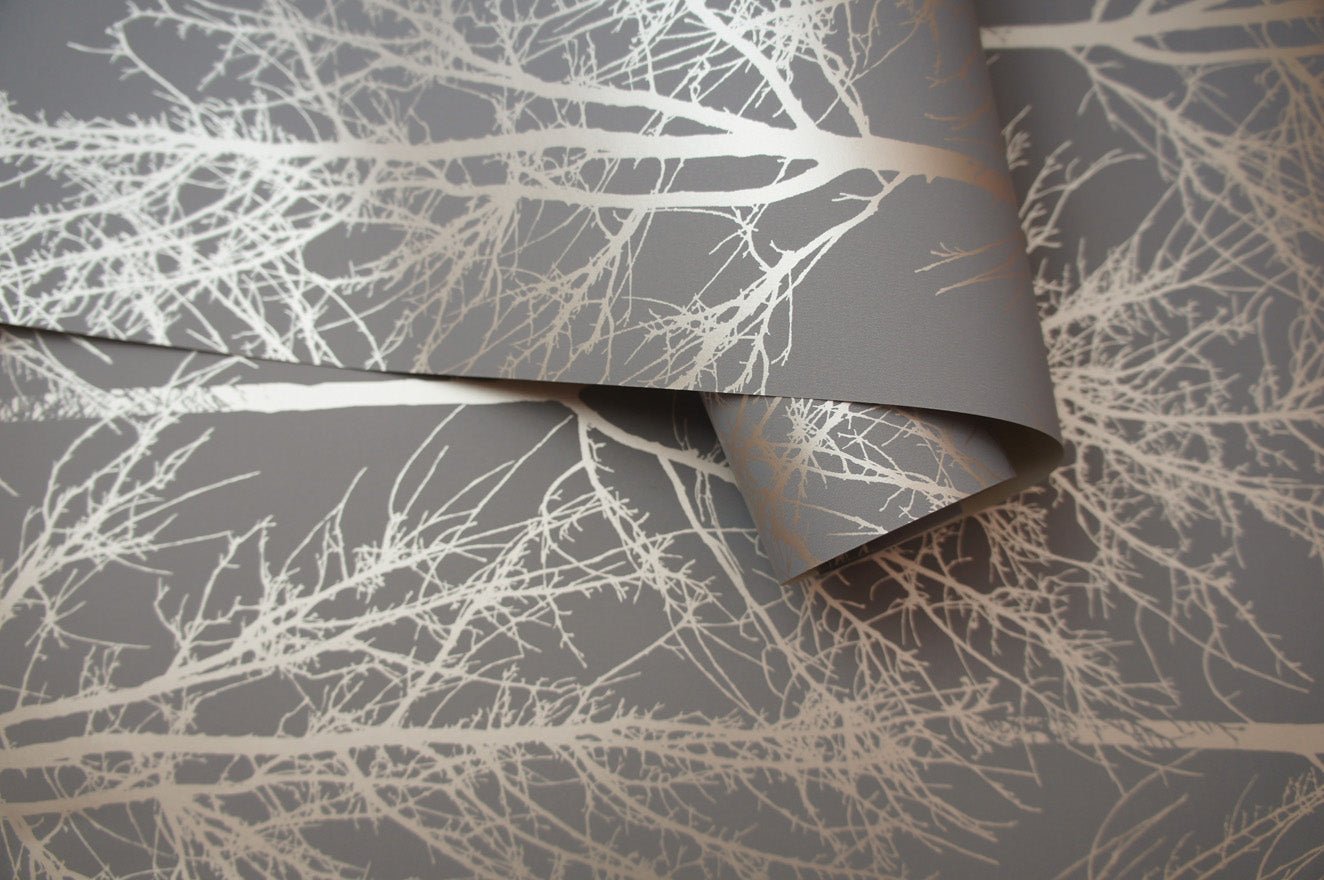 Rhea Trees Wallpaper - Dark Grey Rose Gold - Holden Décor - 90761 - Premier Wallcovering