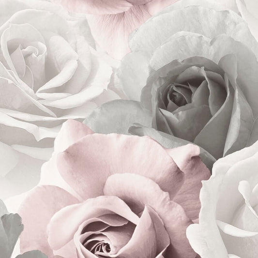 Rhoda Rose Metallic Wallpaper - Pink/Grey - Muriva - 203501 - Premier Wallcovering