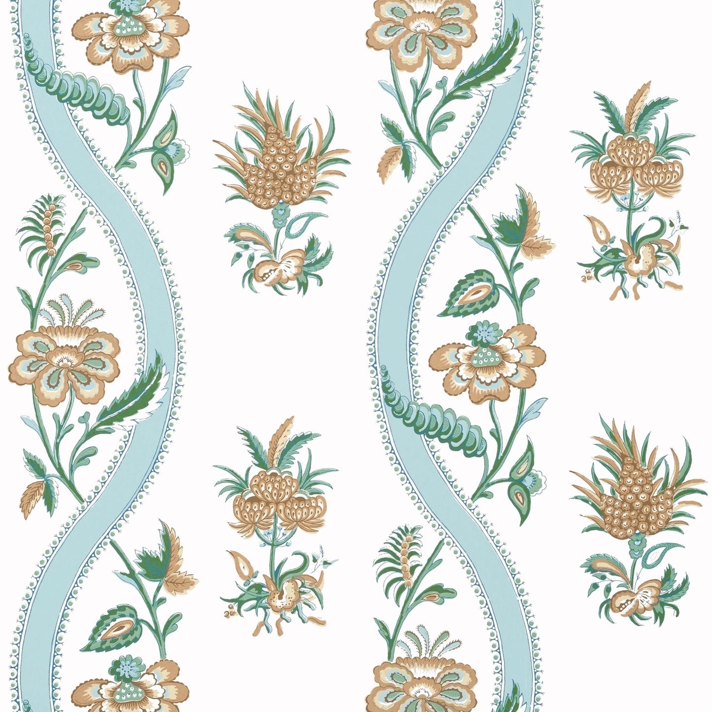 Ribbon Floral Wallpaper - Seaglass & Gold - Thibaut - T36422 - Premier Wallcovering