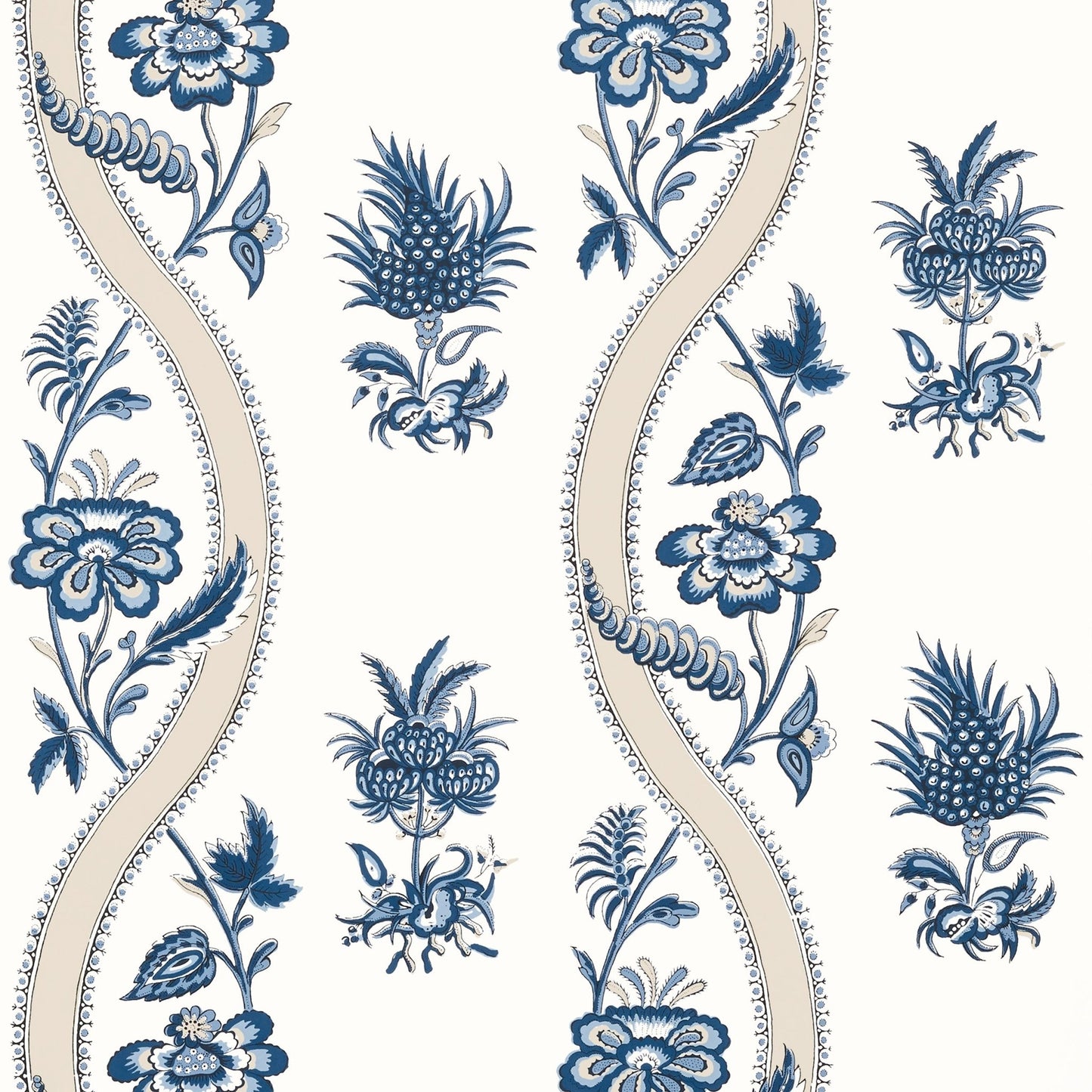 Ribbon Floral Wallpaper - Blue & White - Thibaut - T36423 - Premier Wallcovering