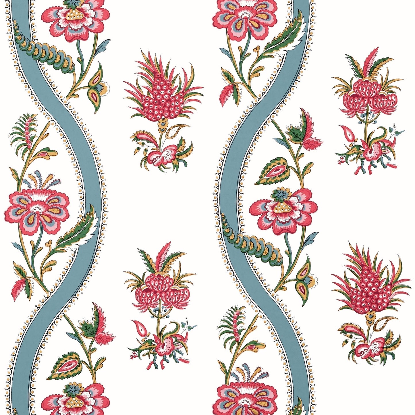 Ribbon Floral Wallpaper - Raspberry & Teal - Thibaut - T36426 - Premier Wallcovering